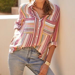 Anthropologie Pink Multi Stripe Button-Up Shirt